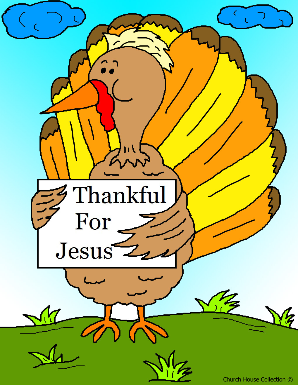 Turkey Holding Sign "Thankful For Jesus" Coloring Page